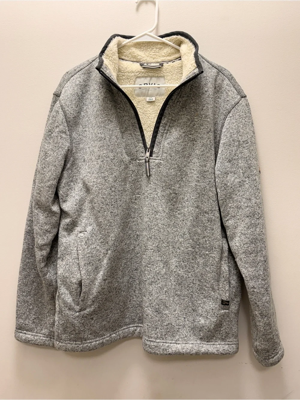 Orvis Brighton Men's Large Sherpa Fleece Lined Quarter Zip Pullover Sweater Gray